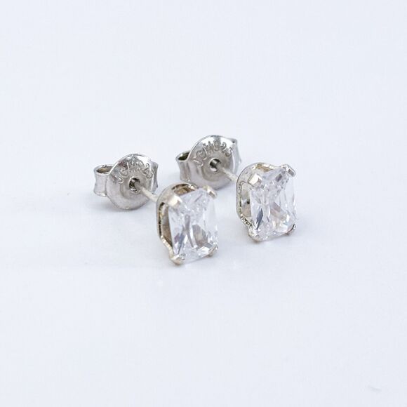 Vintage Sterling Silver 925 Rectangular Cubic Zirconia Stud Earrings - Picture 4 of 6